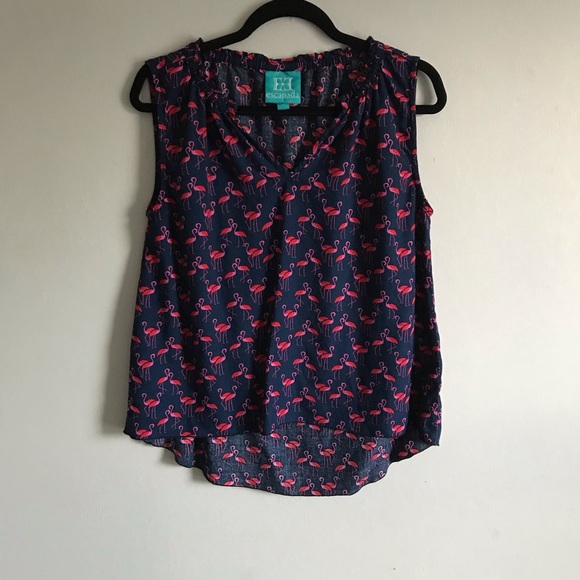 escapada Tops - Escapada sleeveless top navy pink flamingos small